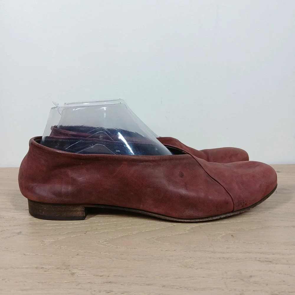 Coclico Flats Womens 9 Burgundy Leather Asymmetrical Slip On Ballet Artisan